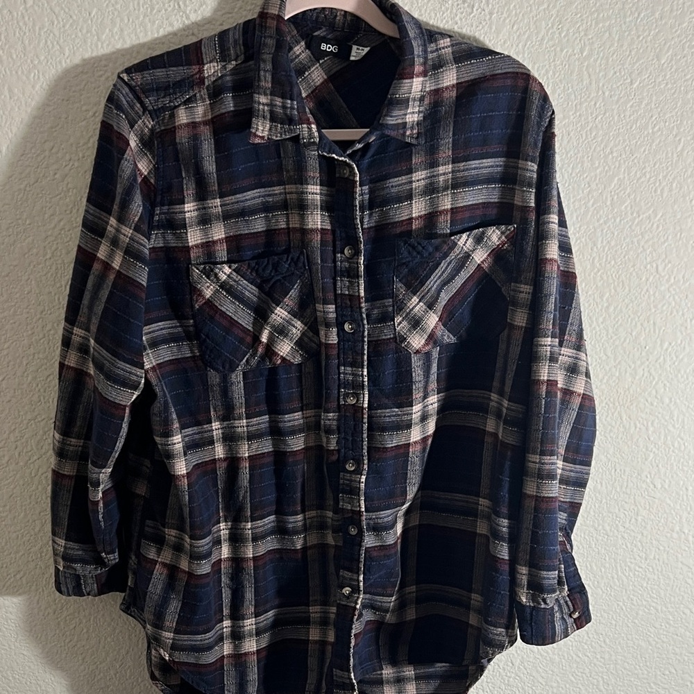 Urban Outfitters BDG sz M Brendan Drapey Flannel Plaid Button Shirt - Picture 2 of 10